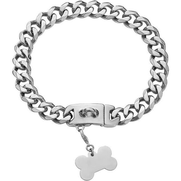 Silver Chain Dog Collar Puppy Girl Boy for Small Medium Large Dogs M 22" - Picture 1 of 6